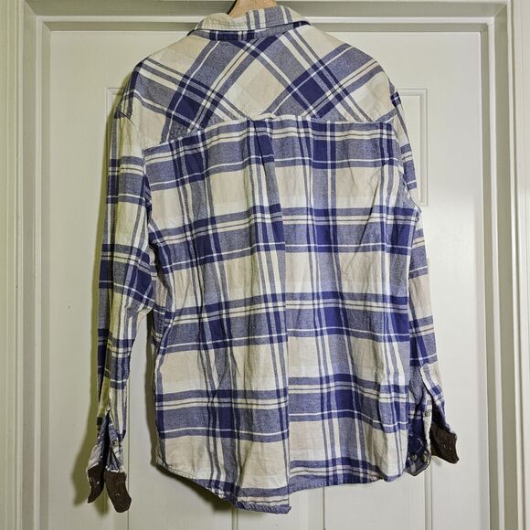 CQR Plaid Flannel Long Sleeve Corduroy Flip Cuff Shirt Blue White Men's Sz XL - Picture 6 of 9